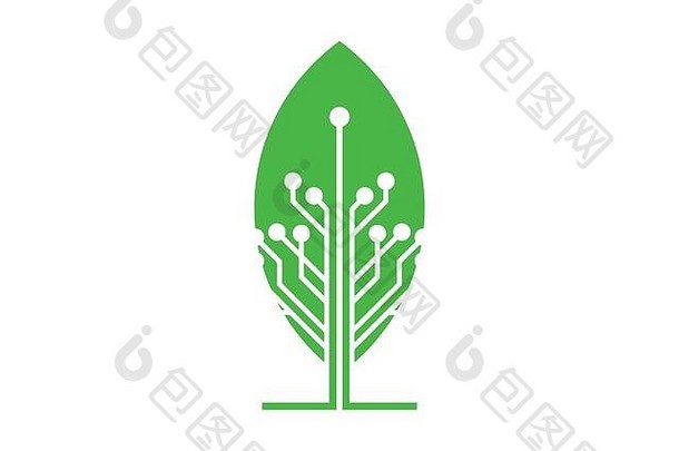 绿色技术标志设计概念叶技术标志设计自然技术标志