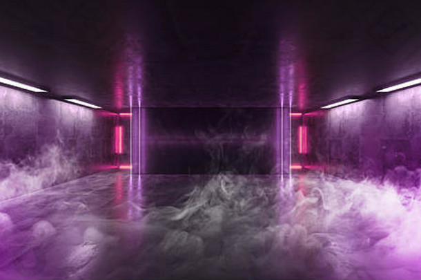 烟霓虹灯发光的荧光充满活力的紫色的<strong>蓝色</strong>的空阶段工作室俱乐部跳舞房间反射混凝土难看的东西sci未来主义的<strong>隧道</strong>大厅超视