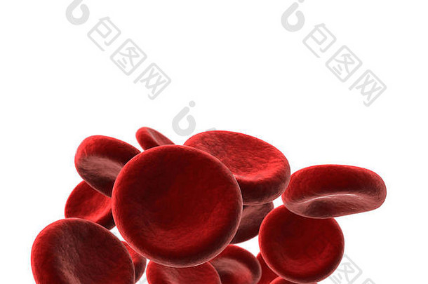 特写镜头小集团红色的血细胞孤立的白色背景深度场模糊