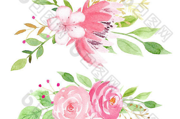 粉红色的开花叶子光栅插图