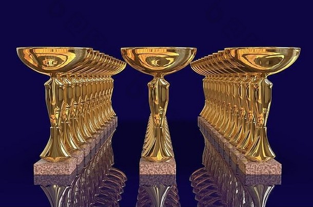金奖杯杯渲染蓝色的背景