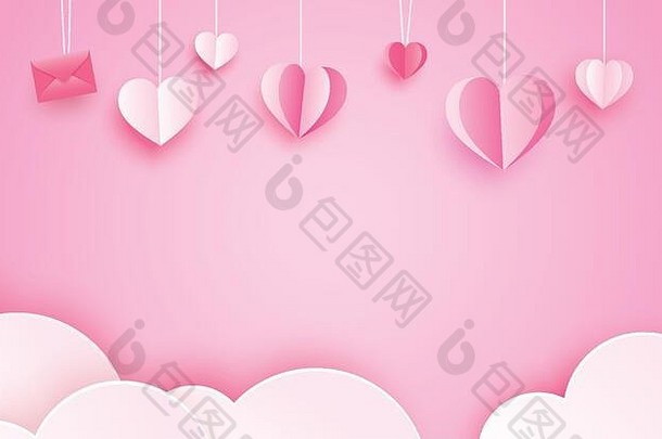 快乐情人节一天问候卡片纸心挂粉红色的柔和的背景