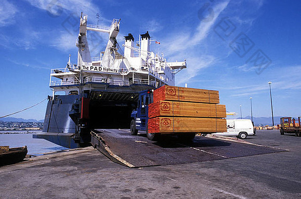 木材卸载沿海渡船出口航运终端港口温哥华加拿大