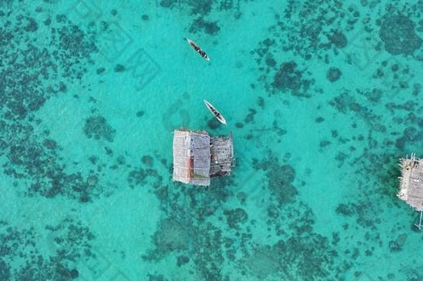 空中视图海洋岛海吉普赛水村semporna上午马来西亚婆罗洲