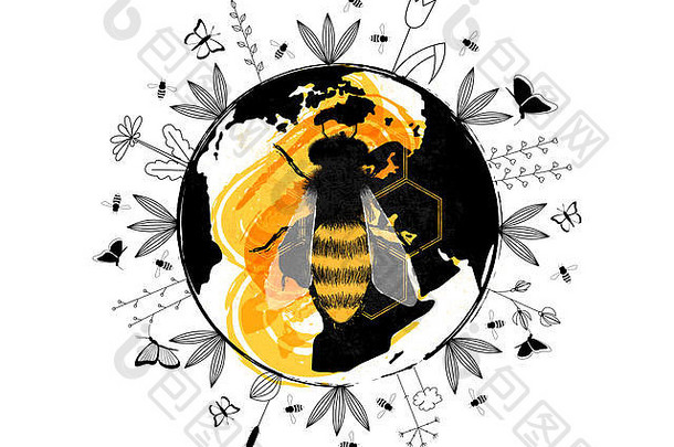 地球地球花蝴蝶蜜蜂大蜂蜜蜜蜂中间
