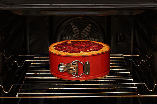 自制的树莓馅饼煮熟的国内烤箱浅焦点
