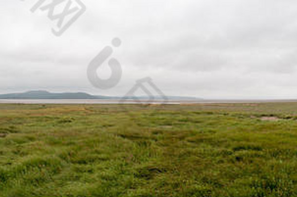 美丽的风景画眉山庄金沙海岸线莫克姆湾坎布里亚郡英格兰全景