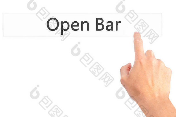 开放酒吧手紧迫的按钮模糊背景概念业务技术互联网概念股票照片