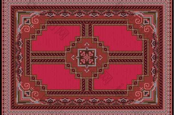 豪华的少数民族地毯红色的中间模式灰色的脏粉红色的阴影边缘