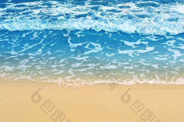 软波蓝色的海洋桑迪海滩背景空海滩海泡沫洗海