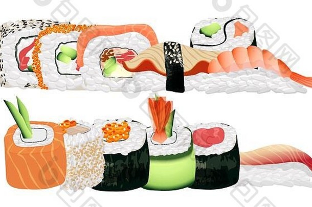 日本海鲜寿司卷集团健康的亚洲寿司食物餐厅菜单