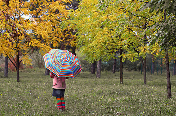 女孩伞公园秋天季节