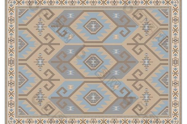古董东方地毯柔和的颜色米色蓝色的棕色（的）阴影