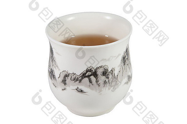 白色茶杯中国人风格模式山包括路径