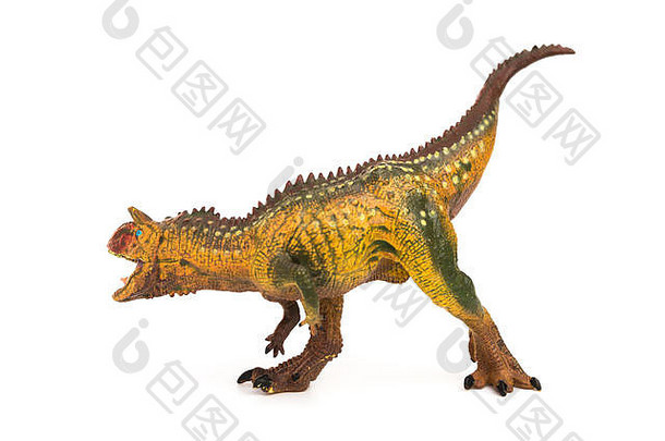 一边视图棕色（的）carnotaurus<strong>玩具</strong>白色背景
