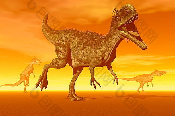 单磷酸龙恐龙沙漠日落