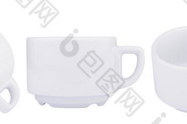 的观点空白色<strong>陶瓷</strong>咖啡杯孤立的白色背景