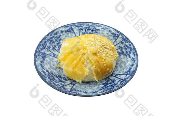 泰国零食中国人pastry-mung豆蛋蛋黄白色背景