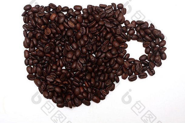 coffeebeans安排形状杯孤立的白色