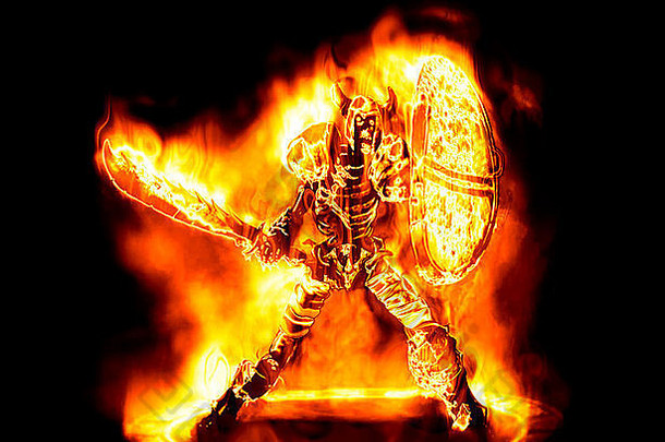 伟大的图像激烈的燃烧的骨架战士