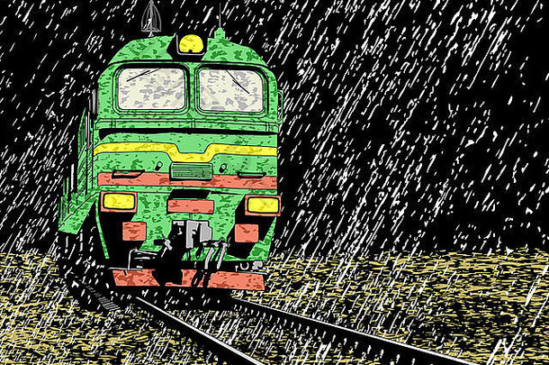 插图俄罗斯火车雨晚上
