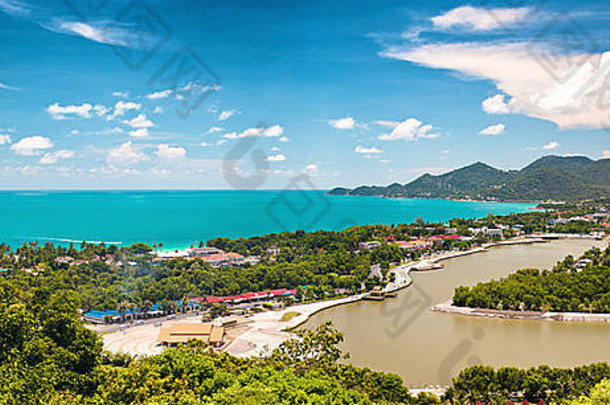 热带岛寒海湖泰国全景的观点视图