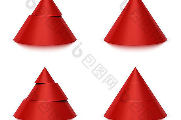 锥形形状切片红色的金字塔水平白色背景反射