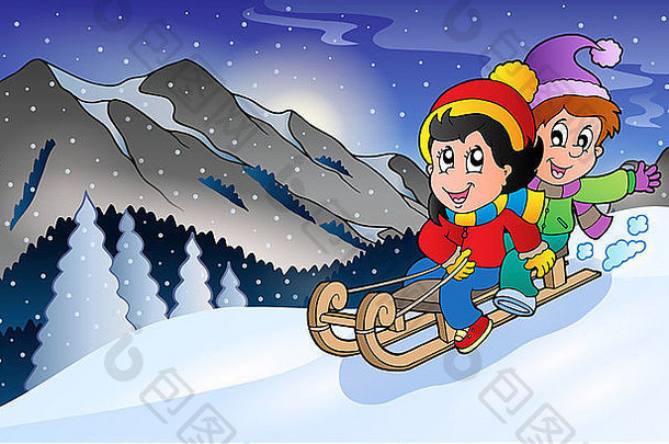 孩子们雪橇冬天图片插图