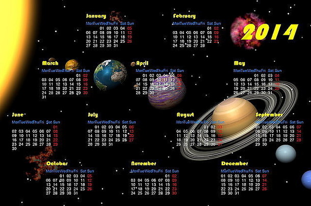 英语每月日历行星宇宙
