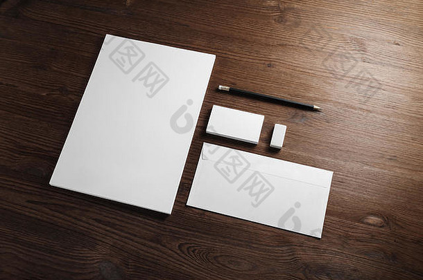 品牌模拟照片空白企业身份文具集木背景
