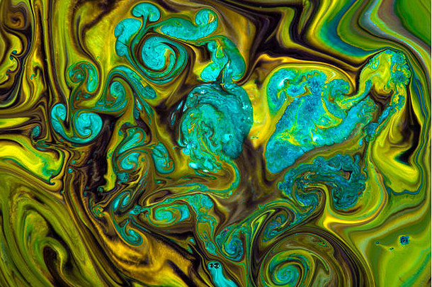 摘要彩色的黄色的绿色丙烯酸油漆视图宏世界显微镜