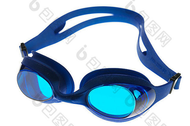 眼镜水游泳池橡胶关闭白色背景镜头蓝色的海游泳比赛夏天