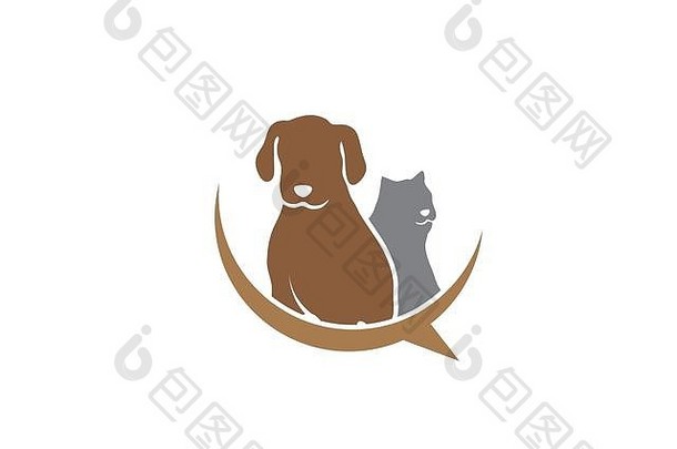 狗猫友好的宠物家庭标志设计插图白色背景