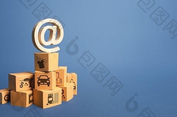 堆栈盒子电子邮件互联网象征在线互联网分布货物电子商务网络市场营销广告远程非接触式贸易
