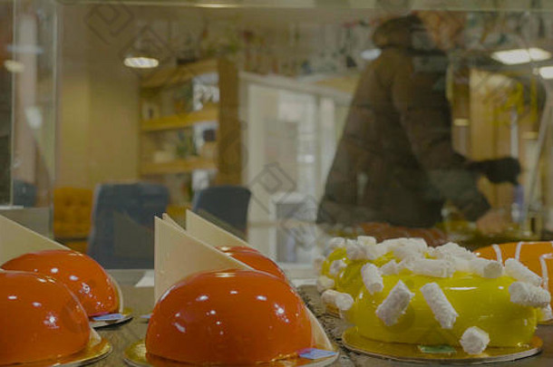 类型蛋糕糕点商店玻璃显示视图窗口蛋糕宿主糖果