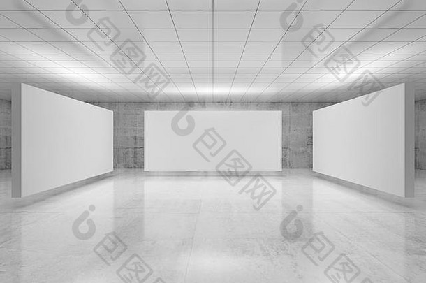 摘要空极简主义室内设计白色站安装悬浮展览画廊墙使抛光混凝土乔克