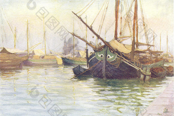 威尼斯船锚古董打印