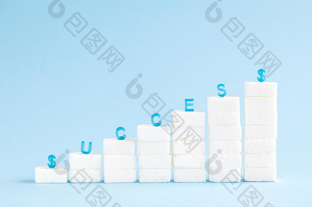 金融图表使糖多维数据集柔和的蓝色的背景最小的成功概念