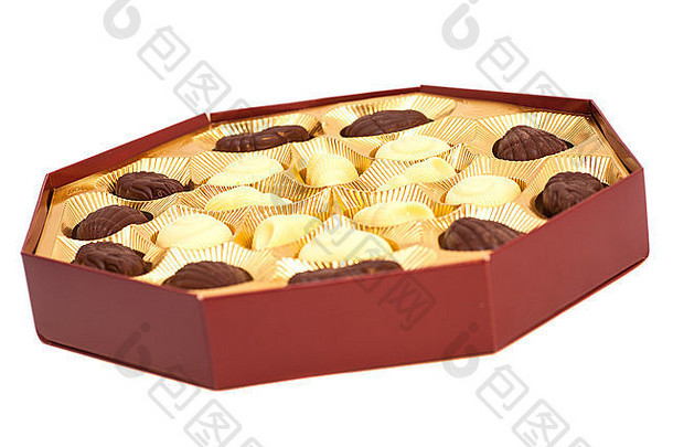 盒子巧克力糖果孤立的白色