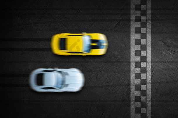 空中前视图汽车战斗比赛跟踪完成行比赛汽车视图