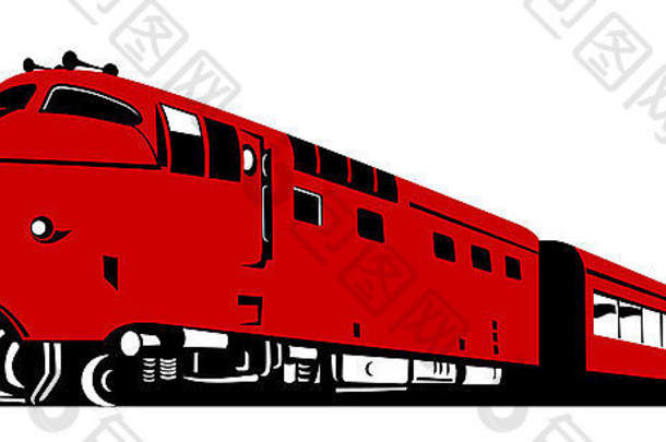红色的柴油火车孤立的白色背景