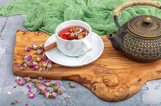 Herbal茶花玫瑰铸铁茶壶亚洲风格