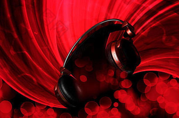 红色的耳机插图红色的灯黑色的背景