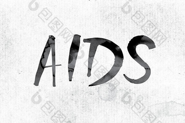 词艾滋病概念主题画水彩墨水白色纸