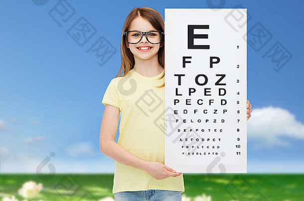 女孩眼镜眼睛检查图表