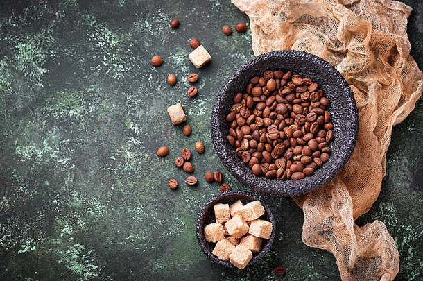 咖啡豆子棕色（的）糖前视图