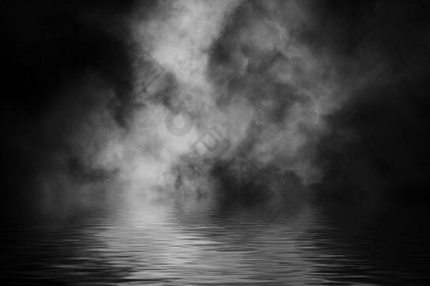 神秘沿海雾烟海岸反射水纹理覆盖背景股票插图