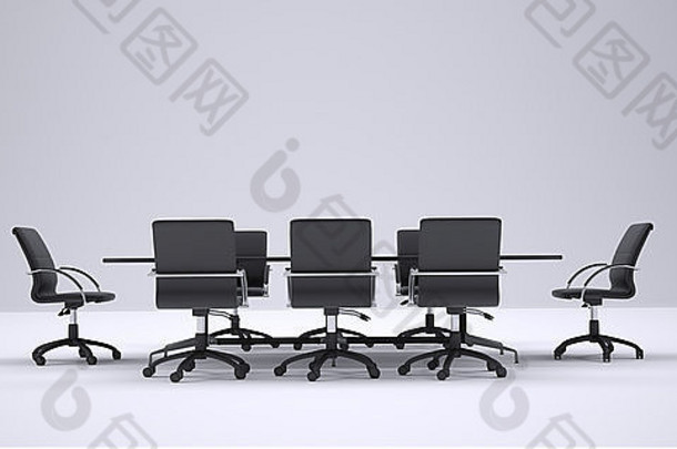 会议表格黑色的办公室椅子前面视图