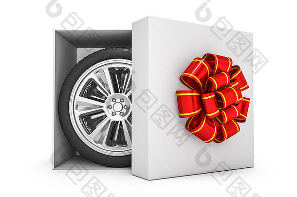礼物盒子轮胎轮子呈现