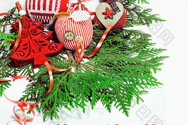 圣诞节装饰孤立的白色背景帖子卡玩具设计树